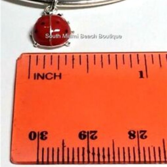 Ladybug Charm Bracelet Lady Bug Red Enamel Wire Adjustable Silver Plated - Picture 9 of 10
